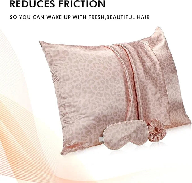 2 Pack Satin Pillowcase with Latent Zipper, Adjustable Satin Eye Mask for Sleeping and Satin Volume Scrunchie for Hair and...