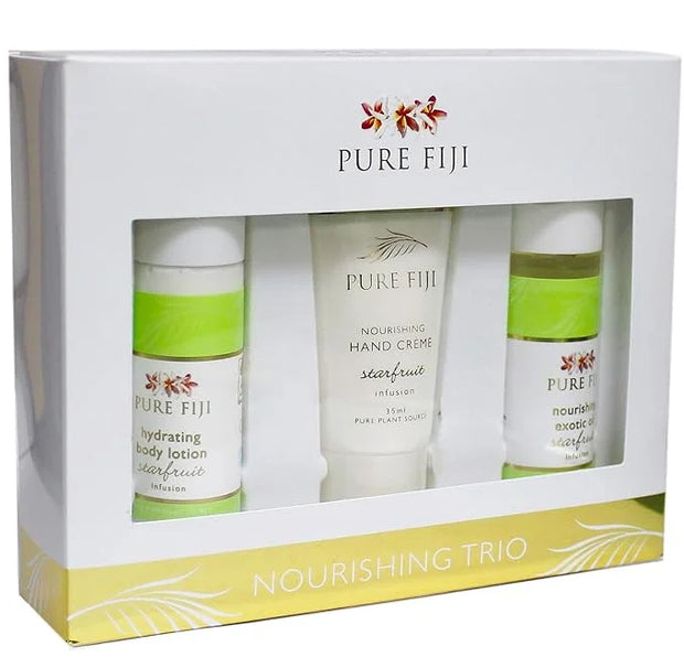 Pure Fiji Nourishing Trio, Ideal Spa Bath Gift Set for Women - Travel Kit - Includes Exotic Body Oil , Hydrating Body Loti...