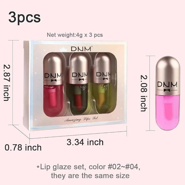 evpct 3Pcs Peach Aloe Vera Avocado Mini Clear Color Changing Lip Oil Tinted Lip Gloss Set for Women Girls Lip Balm Tint St...