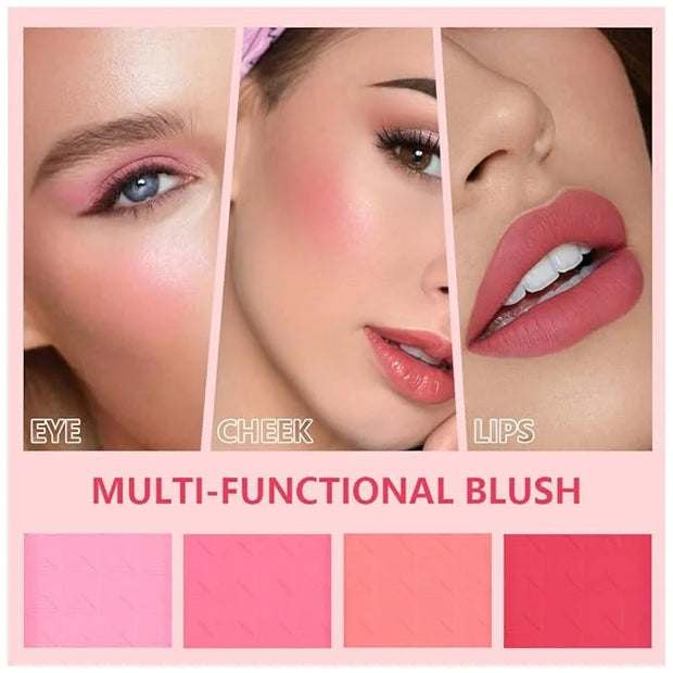 Quads Blush Makeup Palette, Matte Pressed Powder Blushes Palette, Lip & Face Paint Palette for Women, Lasting Light Pink &...