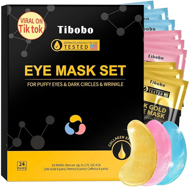 Under Eye Patches(24 Pairs), 24K Gold, Caffeine, Retinol Eye Masks for Puffy Eyes, Wrinkles, Dark Circles, Undereye Bags T...