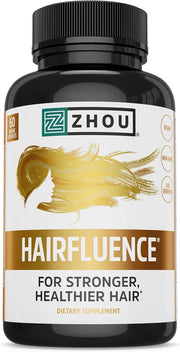 Zhou Hairfluence - Vegan Biotin Supplement for Hair Growth for Men & Women, Supports Stronger, Healthier Hair, Nails, & Gl...