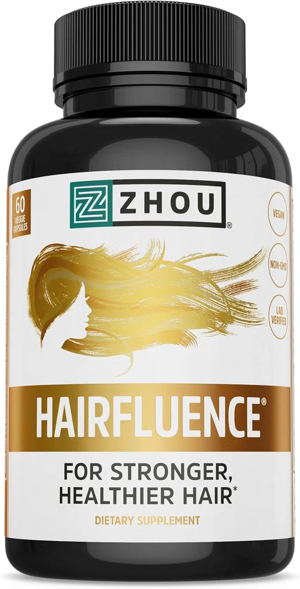 Zhou Hairfluence - Vegan Biotin Supplement for Hair Growth for Men & Women, Supports Stronger, Healthier Hair, Nails, & Gl...