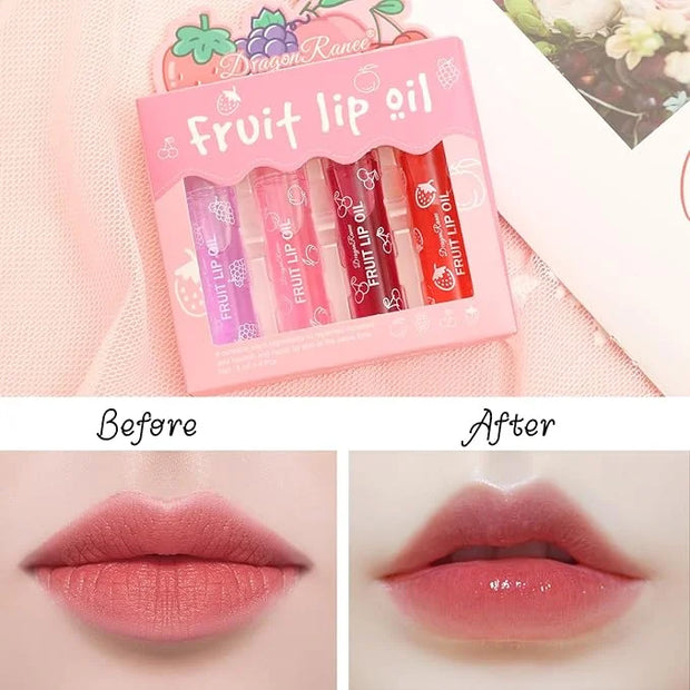4-Piece Lip Gloss Set for Girls - Roll-On Lip Oil, Long Lasting Lip Care, Shining Clear Hydrating Glossy Tinted Balm - Pro...