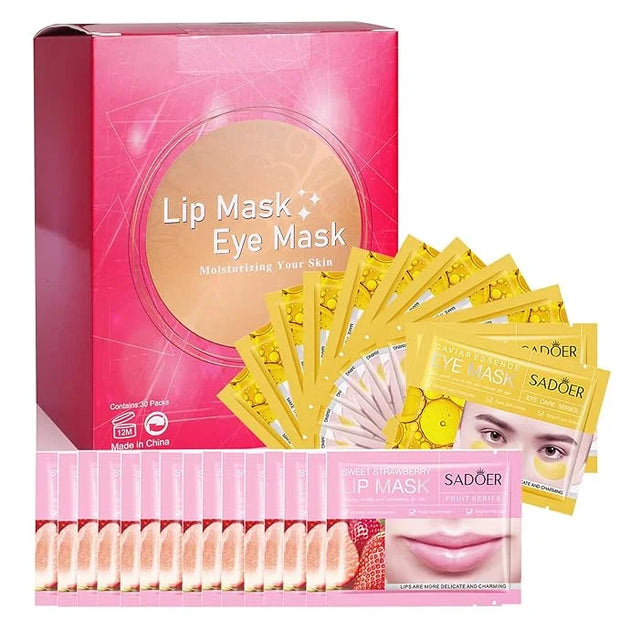 MEICOLY 30 Pads Lip and Eye Mask Sheet,Moisturizing Gold Caviar Under Eye Mask Strawberry Lip Mask,Crystal Anti-Aging Eye ...