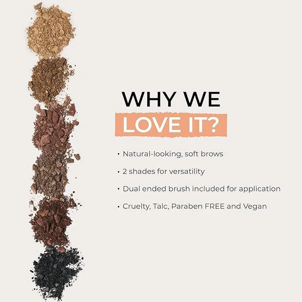 Soft Brow Define & Fill Powder Duo, Includes Dual ended Brush, Vegan and Cruelty Free (Black/Brown) - Product Image