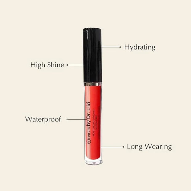 Vegan Moisturizing, Long Lasting Lip Gloss - Satin & Glitter - Allergen Free for Sensitive Skin - Apple Red by Dr. Liia - ...