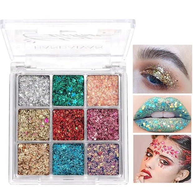 Glitter Eyeshadow Palette - Shimmer Purple Pink Blue Colorful Eyeshadow, Lip Face Eye Glitter Makeup - Lasting Waterproof ...