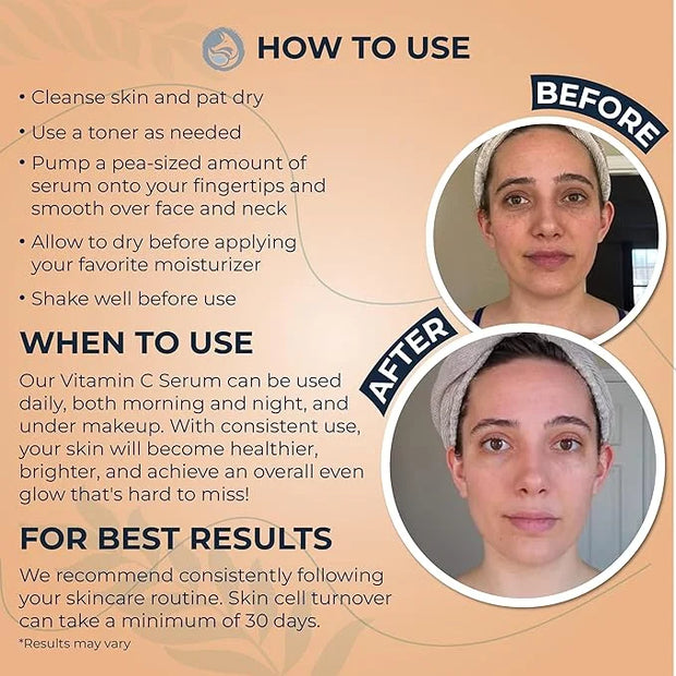 Vitamin C Face Serum - Anti Aging & Brightening Facial Serum - With Hyaluronic Acid Gotu Kola & Jojoba Oil - Natural & Org...
