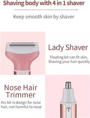 Electric Razor for Women Facial Hair Removal and 4 in 1, Bikini Trimmer Pubic Underarms Painless Nose Eyebrow Body Leg Hai...