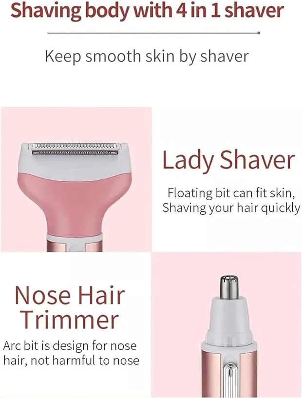 Electric Razor for Women Facial Hair Removal and 4 in 1, Bikini Trimmer Pubic Underarms Painless Nose Eyebrow Body Leg Hai...