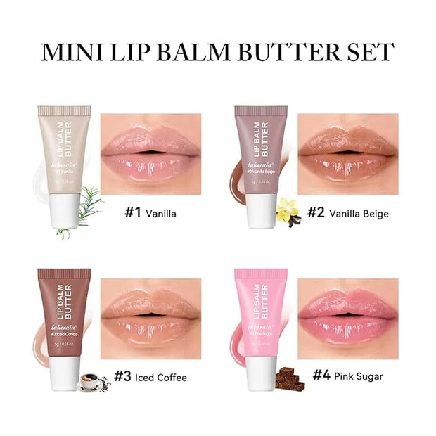 4Pcs Hydrating Lip Gloss Set, Mini Lip Butter Balm Pack, High Shine Glass Finish Lip Moisturizing Plumping Lip Gloss Shiny...