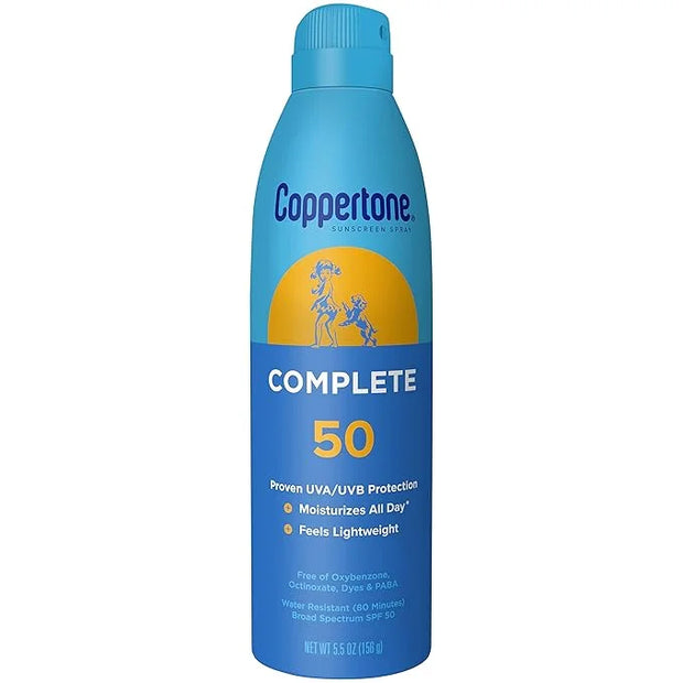 Coppertone Complete Sunscreen Spray SPF 50, Spray Sunscreen for Body, Lightweight, Water Resistant, 5.5 Oz, Pack of 3 - Pr...