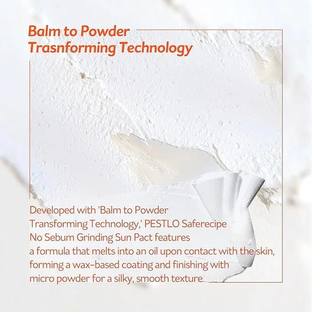PESTLO Saferecipe No Sebum Grinding Sun Pact SPF 50+, PA+++ 0.63oz/ 18g- Grinding Dial Compact, Solid Cushion to a Soft Po...