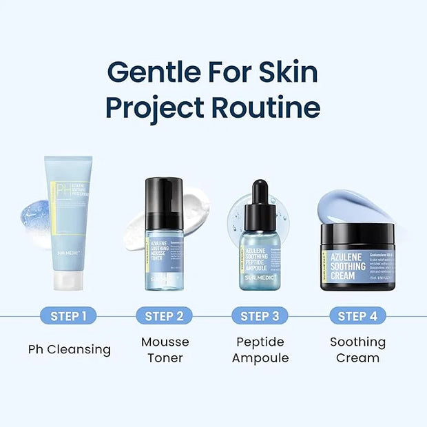 SURMEDIC AZULENE Soothing Trial Kit, Korean Skincare, Airplane-Friendly Travel Size Mini Set, Facitl Kit Gift for Women wi...