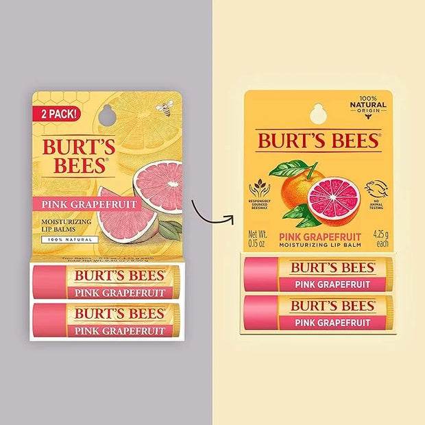 Burt's Bees Lip Balm - Pink Grapefruit, Lip Moisturizer With Responsibly Sourced Beeswax, Tint-Free, Natural Origin Condit...