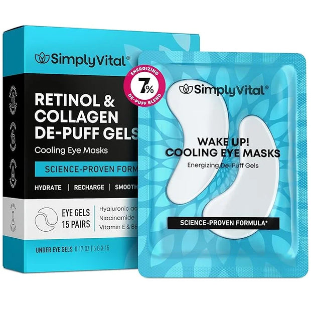 SimplyVital Cooling Eye Masks with Retinol, Collagen and Hyaluronic Acid - Under Eye Patches for Women - Undereye Mask Pat...