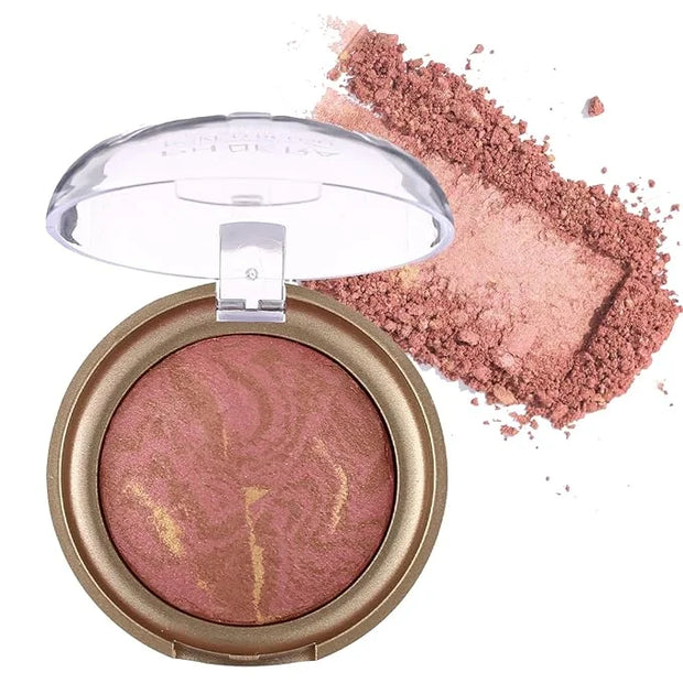 Baked Blush, Marbleized Blush for Cheeks, Shimmery Satin Finish Blushes Powder Palette, Buildable Color Natural Face Makeu...