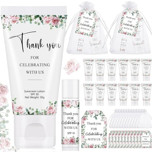12 Sets Thank You Gifts Mini Sunscreen and Sunscreen Lip Balms Travel Size Thank You Gifts for Weddings Baby Shower Favors...