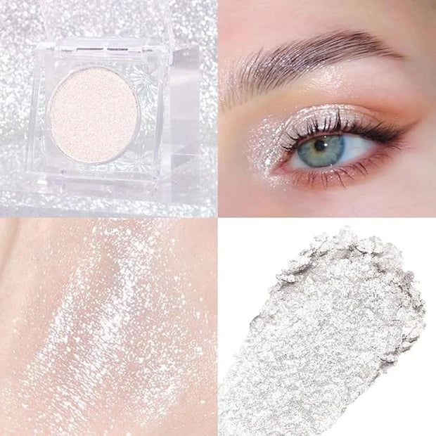 Monochrome Pressed Eyeshadow, Waterproof Neutral Powde Mini Shimmer Silver White Eyeshadow, sombras para ojos, Talc, Parab...