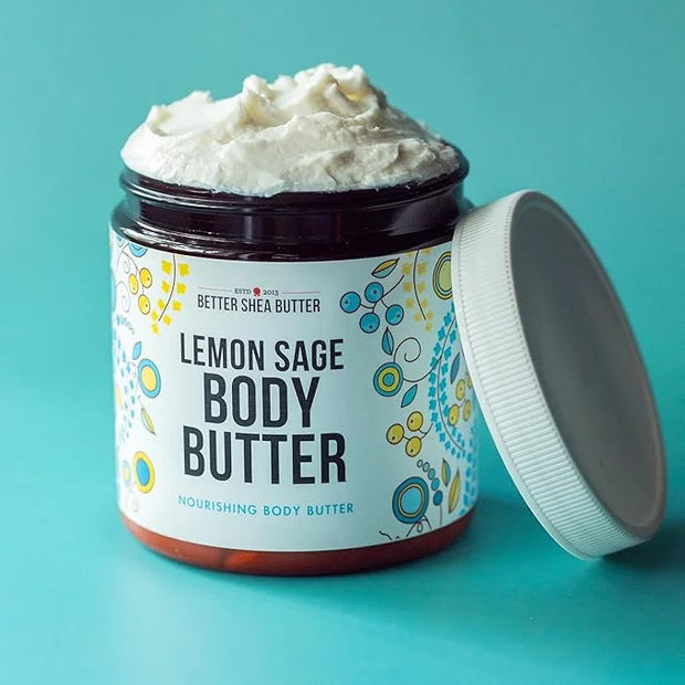 Lemon Sage Body Butter - Whipped Organic Shea Butter with Jojoba Oil and Essential Oils, Natural Lemon Lotion for Women an...