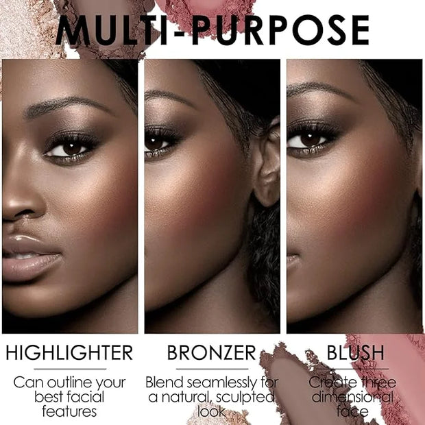 FOCALLURE Blush and Highlighter Palette,3 in 1 Contour Palette,Cruelty-Free Matte Bronzer Powder,Shimmer Illuminator Highl...