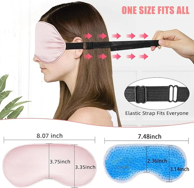 Cooling Eye Mask for Sleeping, Silk Sleep Mask w/Gel Eye Mask, Heated Eye Masks, Blindfold Eye Cover Women Sleeping Mask f...