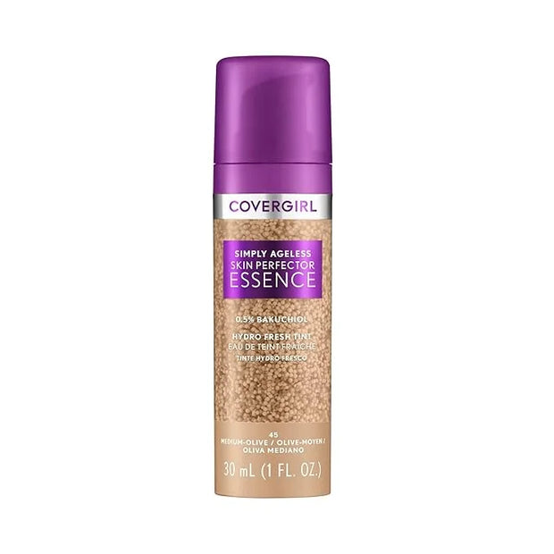 Covergirl Simply Ageless Skin Perfector Essence Foundation, 45 Medium-Olive, Tinted Skincare Makeup Hybrid, Sheer Tint, Ra...