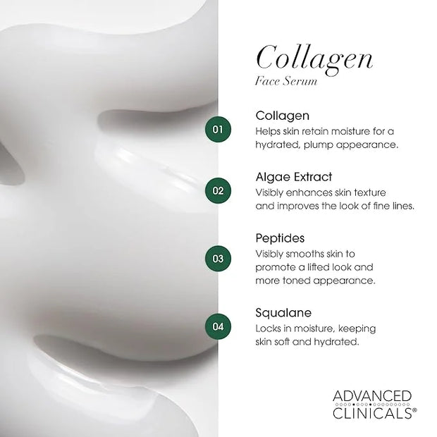 Advanced Clinicals Collagen Serum For Face | Visible Anti Aging Collagen Peptide Serum + Hyaluronic Acid Moisturizer Impro...