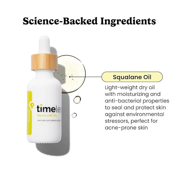 Timeless Skin Care Squalane Oil 100% Pure - Plant-Based Face Oil - Fragrance-Free - For Dry Skin - Moisturizing - 1 oz - P...