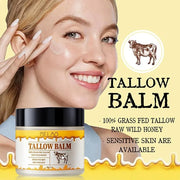 Whipped Beef Tallow and Honey Balm, Grass Fed Grass Finished Face Cream for All Skin Types - Grass-Fed Beef Tallow & Raw W...