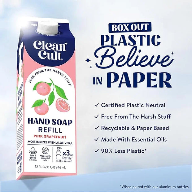 Cleancult Liquid Hand Soap Refill - Pink Grapefruit- Moisturizes Dry & Sensitive Skin - Made with Aloe Vera & Essential Oi...