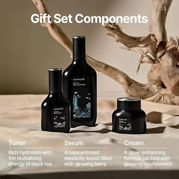 [PKY] Pyunkang Yul Black Tea Line Gift Box Set, Deep Nurishment for Anti-aging, Rich Moisture Toner, Revitalizing Serum & ...