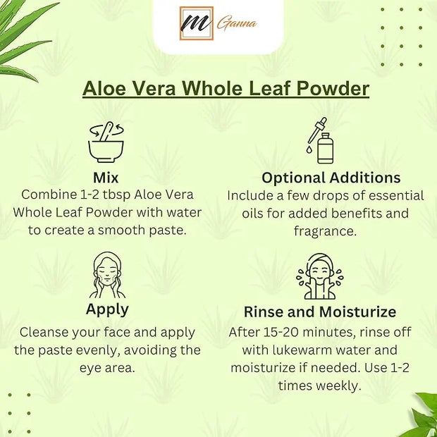 100% Natural Aloe Vera Leaf Powder Pure Aloe Barbadensis Natural Moisturizer Replenish Dry Skin Healthy Hair Care 0.50 LBS...