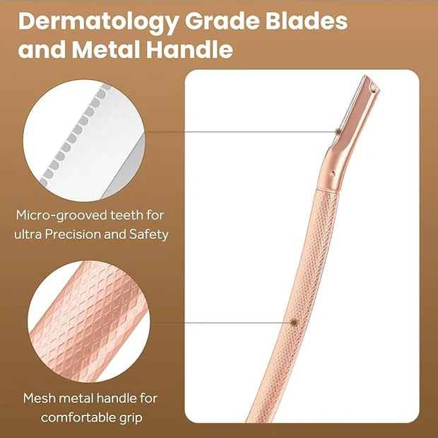 Eyebrow Razor Dermaplaning Tool with 10 Blade Refills Exfoliating Face Razors for Women Facial Razor for Peach Fuzz and Ey...