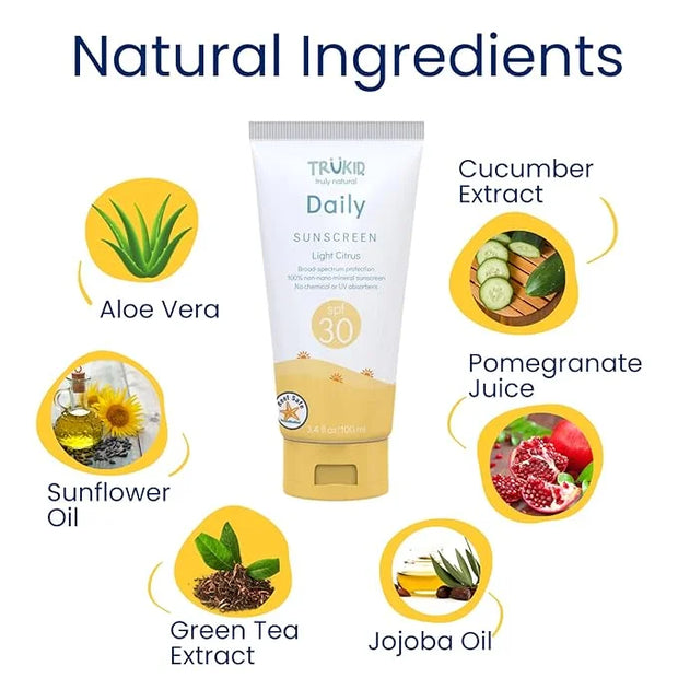 TruKid Daily SPF30 Face Sunscreen Citrus 3.4oz Baby Sunscreen, Natural Ingredients Kids Sunscreen, Reef-Friendly Travel Si...