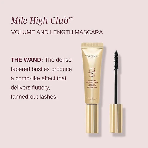 Wander Beauty Mile High Club Length + Define Black Mascara - Smudge-Proof, Lash Lengthening Mascara for a Full, Fanned Out...