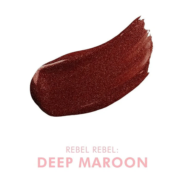 Beauty For Real Lip Gloss + Shine, Rebel Rebel - Deep Maroon Metallic - Non-Sticky Plumping & Hydrating Gloss - Light & Mi...