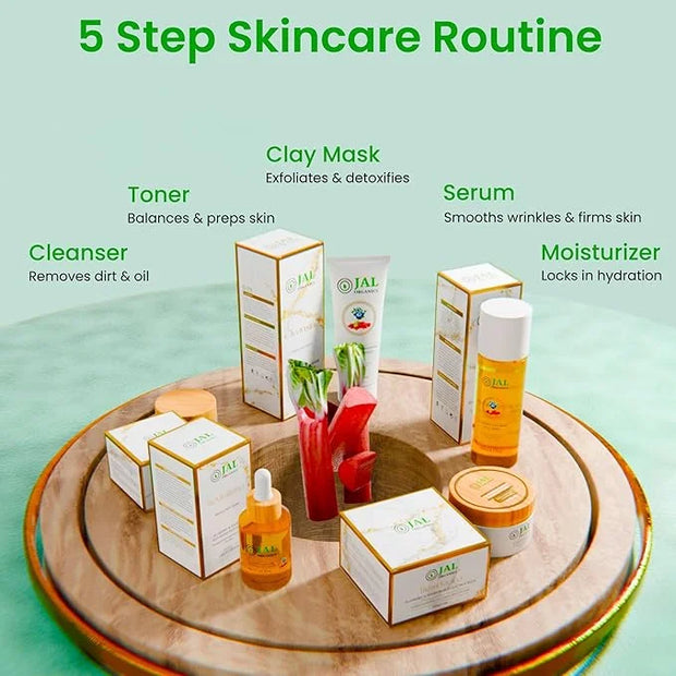 5 in 1 Blueberry & Rhubarb Korean Skin Care Set, Face Moisturizer, Glycolic Clay Face Mask, Serum, Cleanser & Toner for Al...