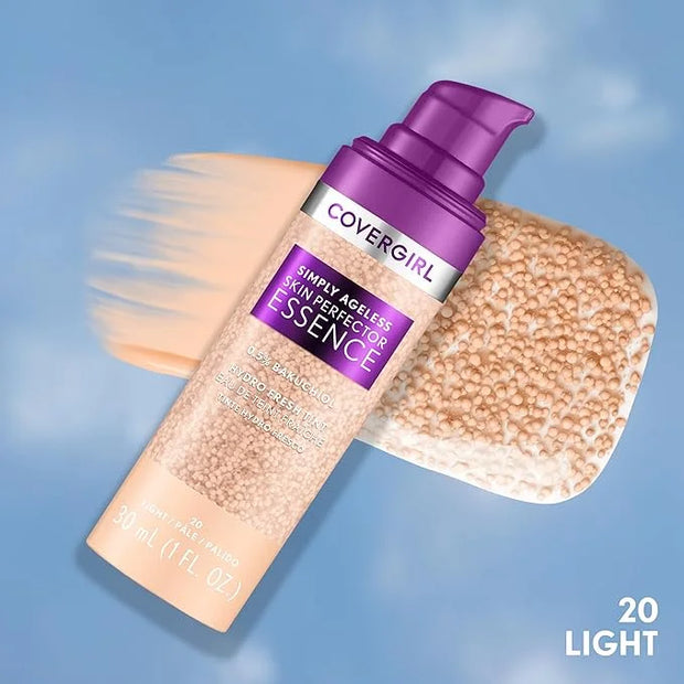 Covergirl Simply Ageless Skin Perfector Essence Foundation, 20 Light, Tinted Skin Perfector, Skincare Makeup Hybrid, Sheer...