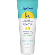 Coppertone Oil Free + Shine Control Sunscreen Face Lotion SPF 45, Lightweight Sunscreen for All Skin Tones, Won't Clog Por...