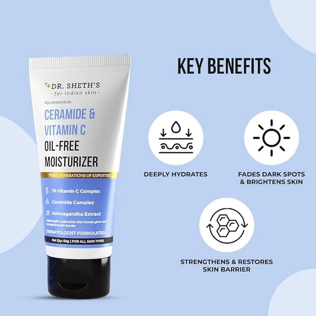 Dr. Sheth's Ceramide & Vitamin C Oil-Free Face Moisturizer | Enhances Glow & Strengthens Skin Barrier | Deeply Hydrates | ...