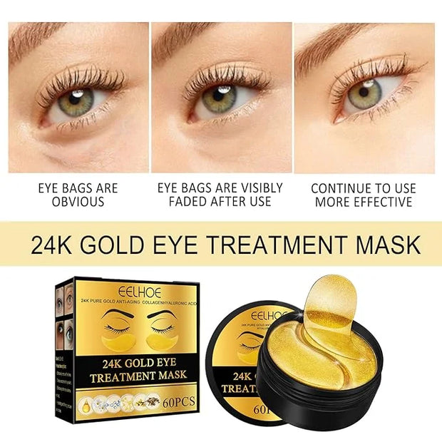 Q.Z.Art 60 Pcs 24K Gold Under Eye Patches, Anti-Aging Eye Mask Infused with Collagen and Hyaluronic Acid - Reduce Dark Cir...