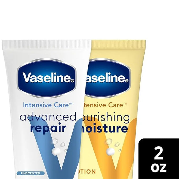 Vaseline Intensive Care Lotion Bundle – Advanced Repair Unscented Lotion & Nourishing Moisture Hand & Body Lotion for Extr...