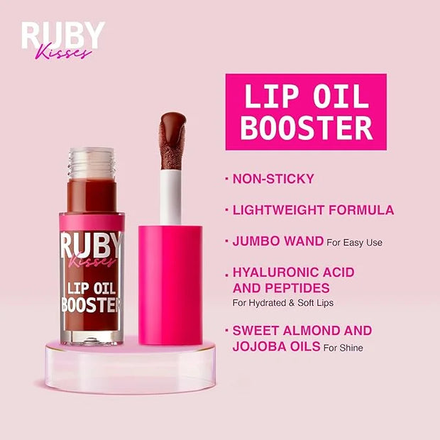 Ruby Kisses Lip Oil Booster, Hydrating Lip Gloss with Nourishing Natural Oil Blend, Jumbo Wand for Easy Application, Non-S...