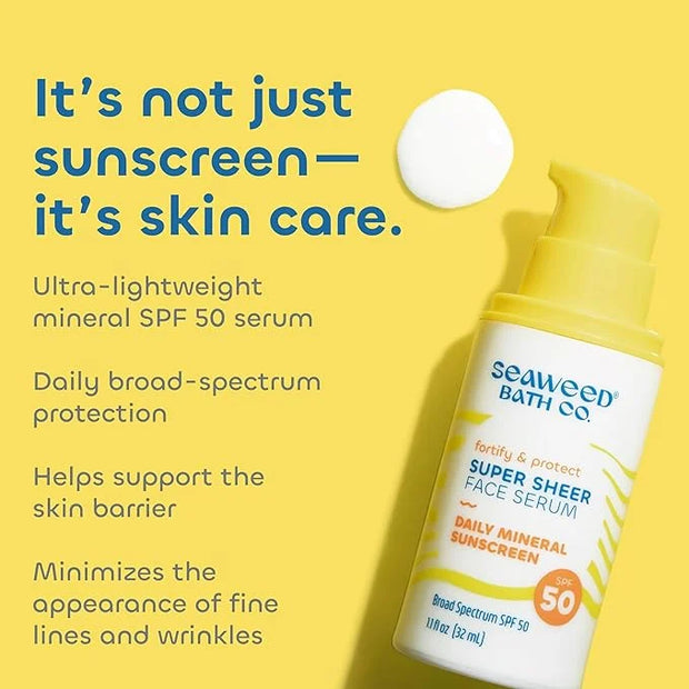 Seaweed Bath Co. Fortify & Protect Super Sheer Face Serum SPF 50 Broad Spectrum Zinc Oxide Facial Sunscreen, 1.1 Ounce, No...