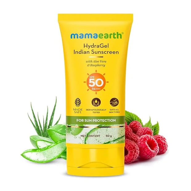Mamaearth HydraGel Sunscreen | SPF 50 & PA++++ Sun Protection | Helps Fight UVA & UVB Rays with Aloe Vera & Raspberry | Hy...