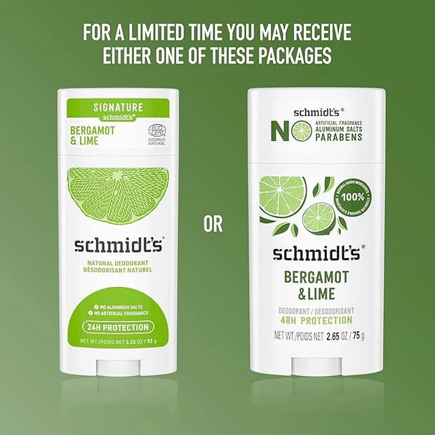 Schmidt's Aluminum-Free Vegan Deodorant Bergamot & Lime 4 Count for Women and Men, with 24 Hour Odor Protection, Natural I...