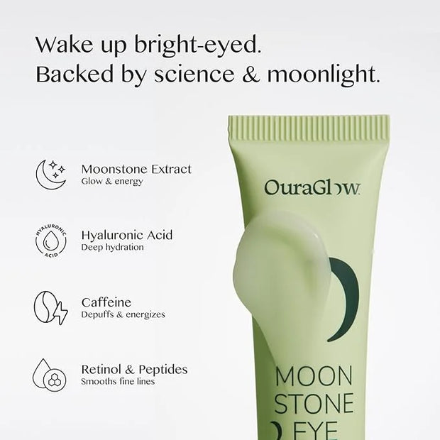 Caffeine Eye Cream for Dark Circles and Puffiness – Moonstone Under Eye Cream with Cooling Tip, Retinol, Hyaluronic Acid &...