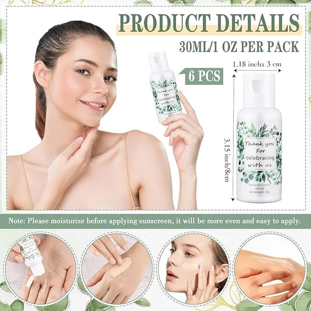 6 Pcs Wedding Sunscreen Bulk Travel Size Sunscreen SPF 50 Mini Sunscreen with Zinc Oxide Titanium Dioxide for Wedding Part...
